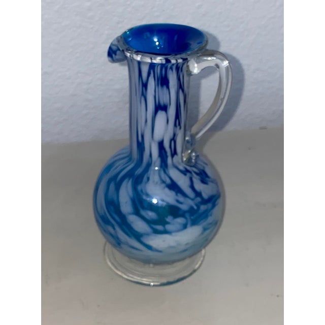 1960s 1960 Lefton Hand Blown Turquoise and White Glass Pitcher, Made in Japan For Sale - Image 5 of 5
