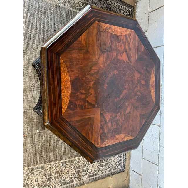 Antique Victorian Venetian Renaissance Style Burled Wood Octagonal Parlor Table Center Table For Sale - Image 10 of 15