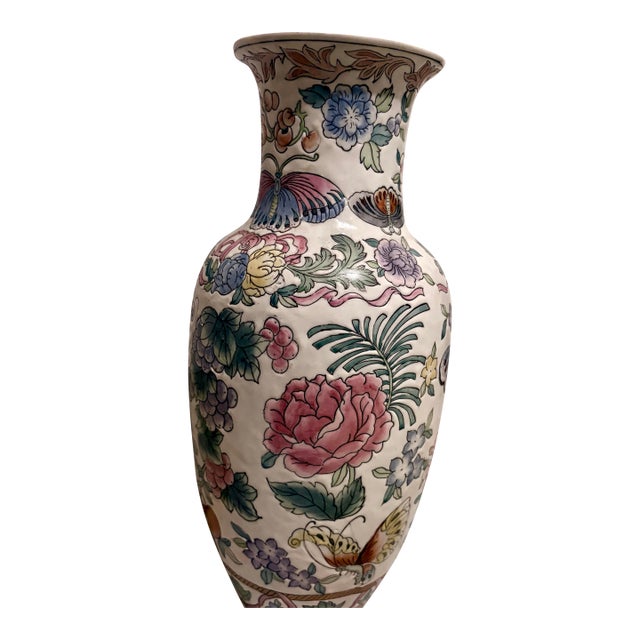 Vintage Mid Century Chinese Hand Painted Vase For Sale