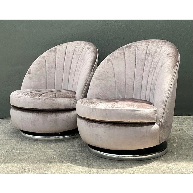 Vintage Milo Baughman for Thayer Coggin Clamshell Swivel Chairs - A Pair For Sale - Image 11 of 12