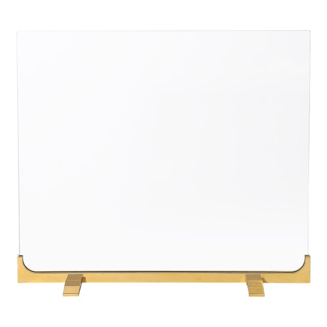 Mid-Century Sculptural Polished Brass & Glass Fireplace Screen For Sale