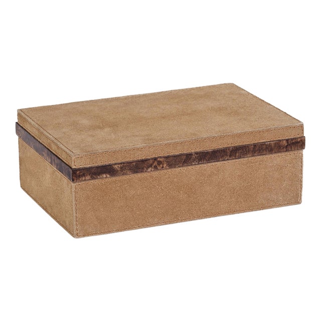 Chelia Suede Decorative Box with Burlwood Trim, Small For Sale