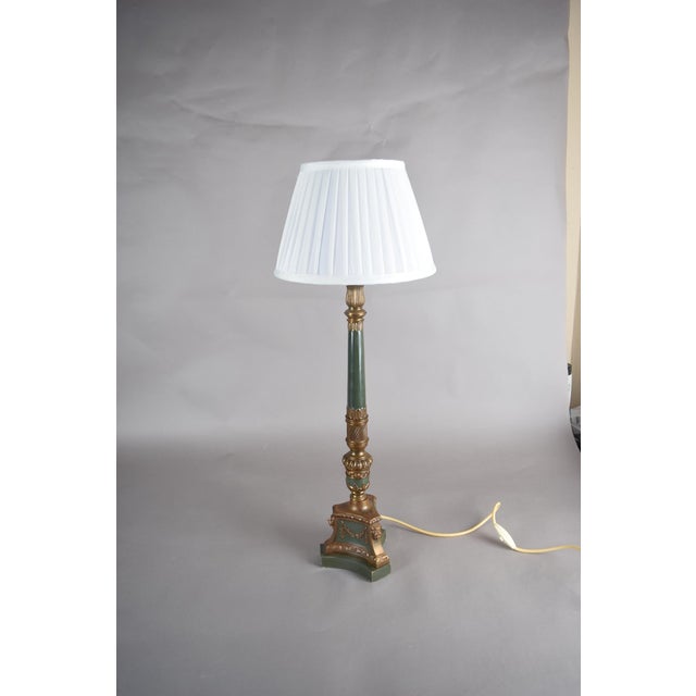 Hollywood Regency Tall Vintage Brass Table Lamp with Green Lacquered Column, 1950s For Sale - Image 3 of 9