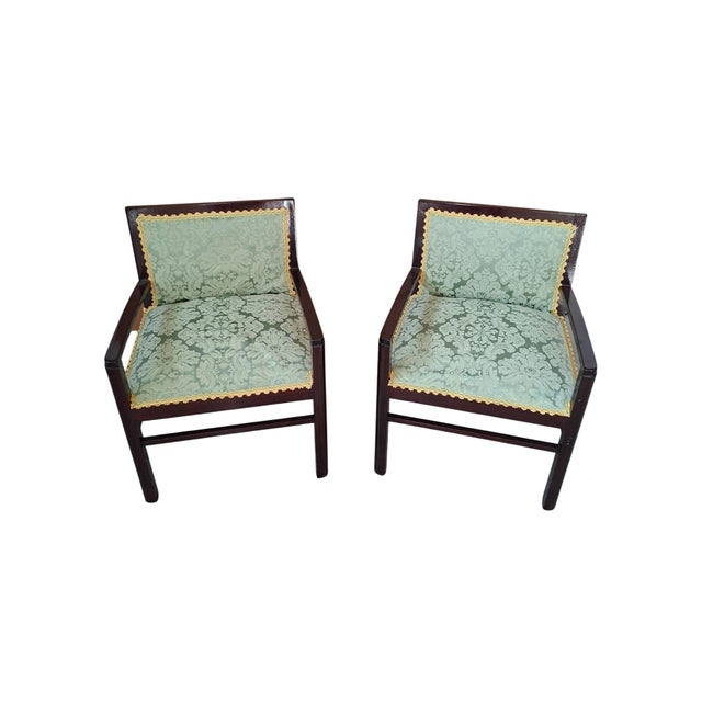 Vintage Armchairs in Mahogany and Fine San Leucio Silk, 1970s, Set of 2 For Sale - Image 4 of 16
