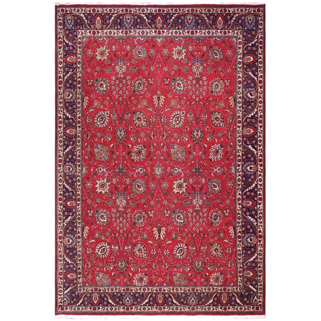 Shabby Chic Tabriz Red/Blue Wool Rug - 9'10'' X 12'5'' For Sale - Image 10 of 10