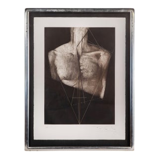 Mexican Contemporary Torso Etching in Silver Gilt Frame For Sale