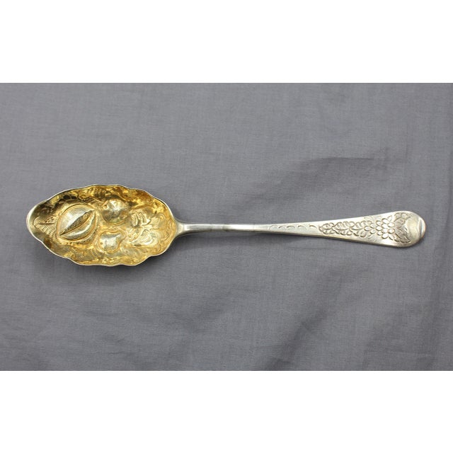 Circa 1727-1760 English George II Sterling Silver and Gold Wash Pair of Tablespoons For Sale In Raleigh - Image 6 of 11