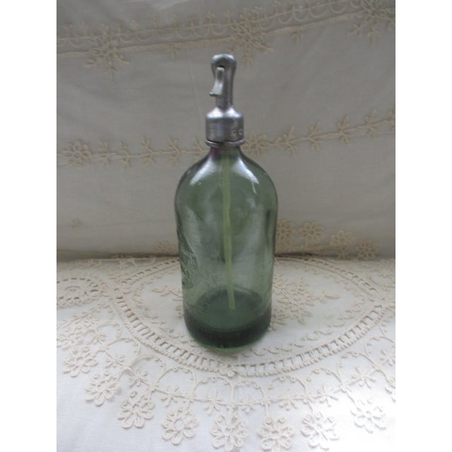 Vintage 1930’s Green Argentina Handmade Glass & Metal Soda/Seltzer Bottle For Sale - Image 9 of 18