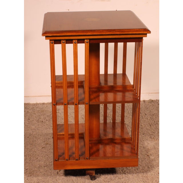 Revolving Bookcase in Yew Wood and Medallion, 1890s For Sale - Image 10 of 12