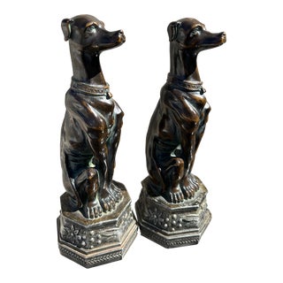 Vintage Bronze Whippet Saluki Dog Bookends For Sale