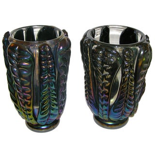 Italian Art Deco of Murano Glass Vases - Pair For Sale