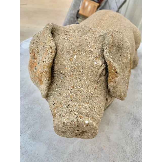 Gray 20th Century Vintage Concrete Garden Pig Statue For Sale - Image 8 of 12