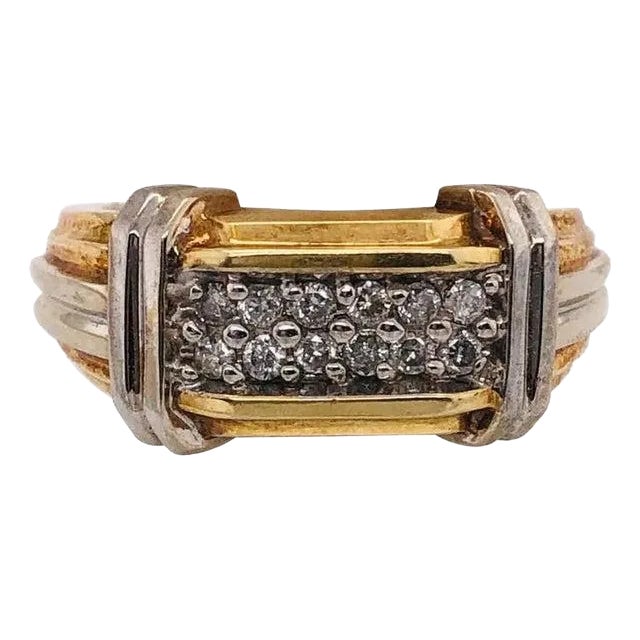 14 Karat Two-Tone Gold Contemporary Ring With Diamonds 0.75 Total Diamond Weight For Sale
