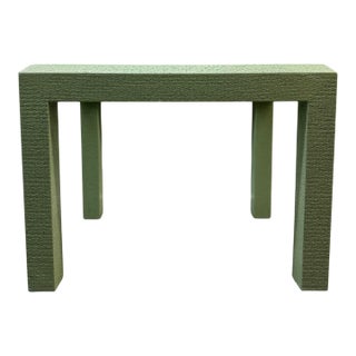 Late 20th Century Faux Shagreen Green Side Table With Glass Inset Top For Sale
