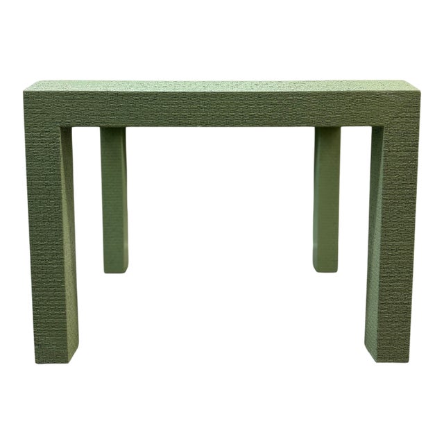 Late 20th Century Faux Shagreen Green Side Table With Glass Inset Top For Sale