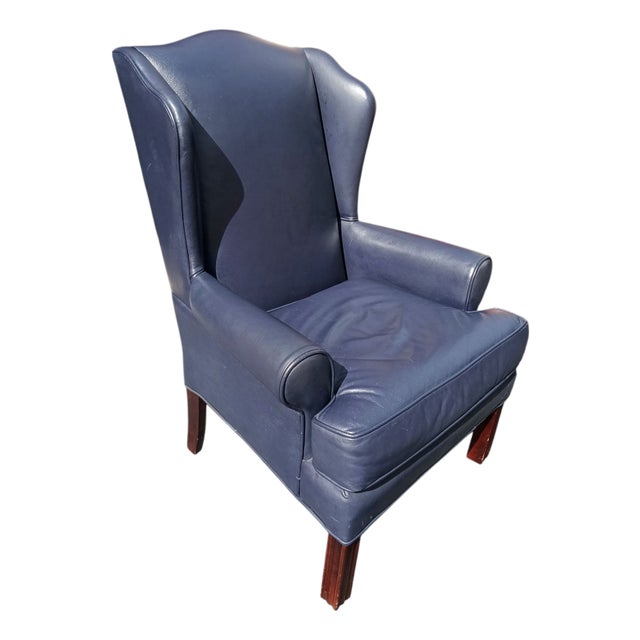 Elevate Your Living Space With This Exquisite Ethan Allen Genuine Leather Wingback Armchair For Sale