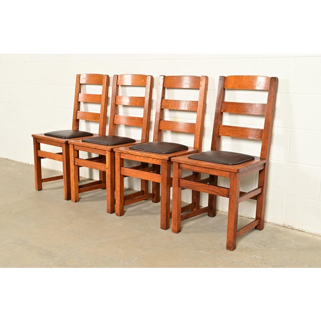 Limbert Antique Mission Oak Arts & Crafts Ladder Back Dining Chairs, Pair For Sale - Image 14 of 15
