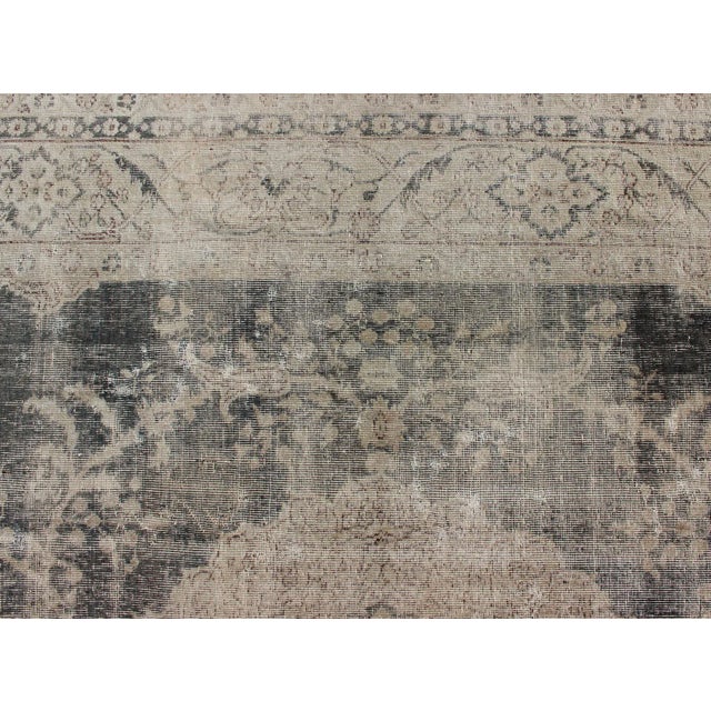 Distressed Turkish Rug With Floral Design in Taupe, Dark Gray Tan & Charcoal For Sale - Image 11 of 13
