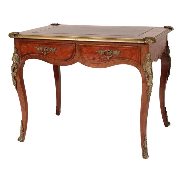 Antique Louis XV Style Bronze Mounted Leather Top Desk For Sale