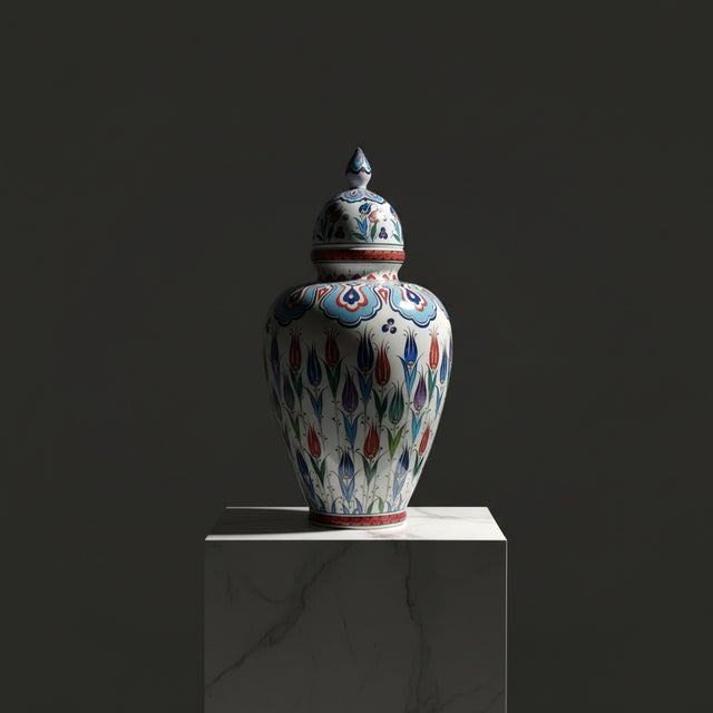 Handmade Ceramic “Vezir” Vase (30cm) – Lidded Design with Colorful Ottoman Tulips – Traditional Home Decor For Sale - Image 9 of 9