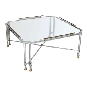 Vintage Mid-Century Maison Jansen Octagon Glass Brass Chrome Table
