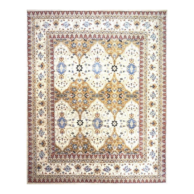 Afghan Sultanabad Masters Wool 8 x 10 Ivory, Tan, Red & Light Blue Handmade Area Rug #1143755 For Sale