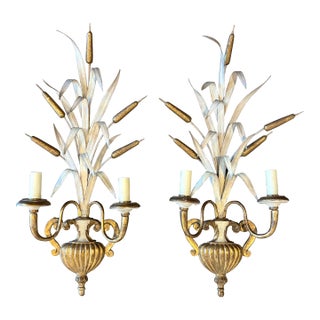 Antique French Gilded Wheat Sheaf Wall Sconces -a Pair For Sale