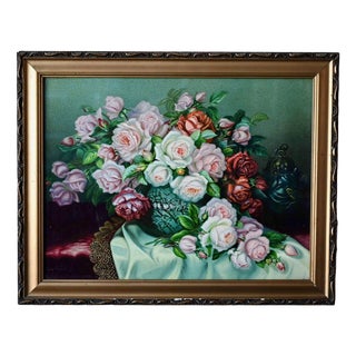 Floral Still Life, Early 20th Century, Chromolithograph on Canvas, Framed For Sale