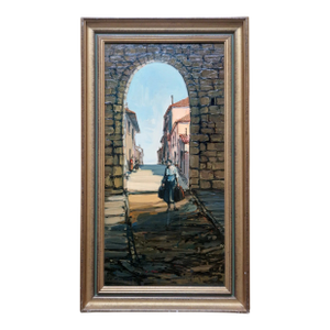 Mid-20th Century A. Guillou - European Street Scene With Archway, Oil on Canvas