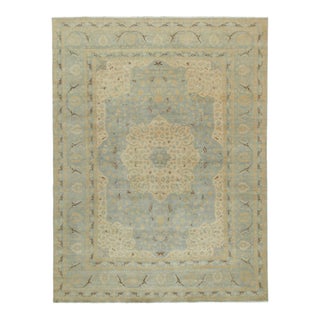 Classic Tabriz Style Rug in Blue & Beige Floral Patterns For Sale