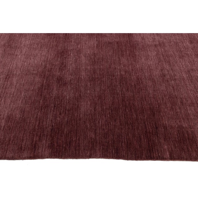 Modern Apadana's Modern Gabbeh Hand-Loom Wool Area Rug in Deep Plum 12x15 For Sale - Image 3 of 10