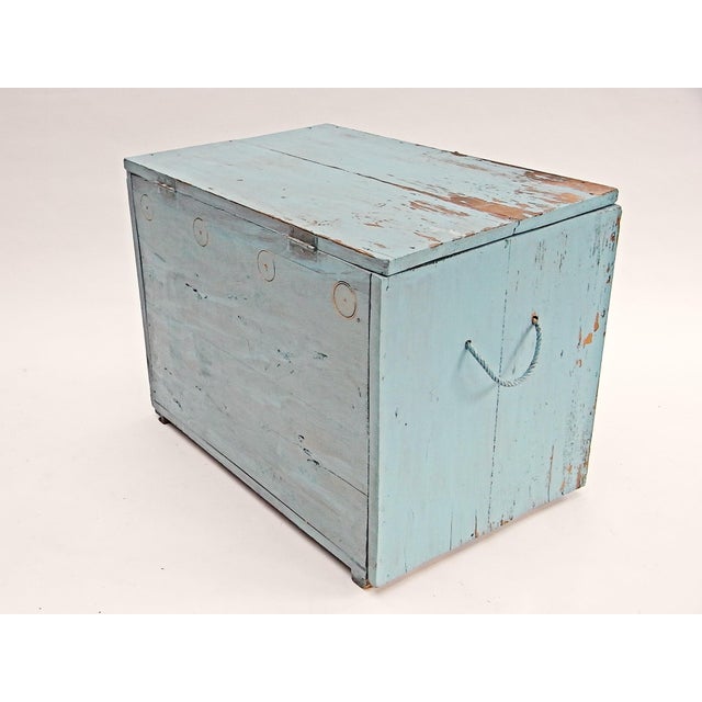 Blue Trunk in Softwood with Cord Handles For Sale - Image 5 of 18