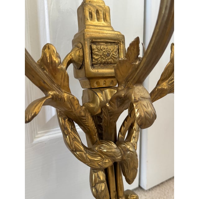Vintage Mid-Century Louis XIV Solid Brass 3-Arm Wall Sconces W/Ribbons - Pair For Sale - Image 14 of 17