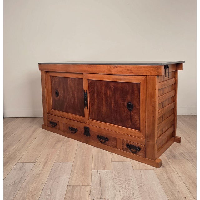 Chestnut Part of a Japanese Meiji Kitchen Tansu, Now a Slate-Topped Sideboard For Sale - Image 8 of 15