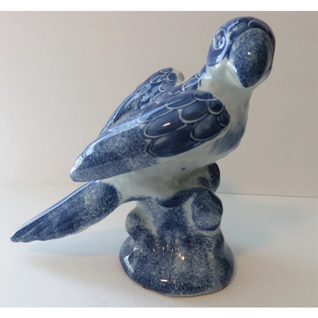 Vintage Blue and White Chinoiserie Parrot Figurine For Sale - Image 9 of 9