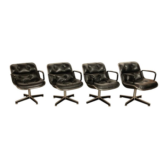 Set of 4 Mid Century Modern Charles Pollock Knoll Black Leather Executive Chairs, 1963 For Sale In Portland, OR - Image 6 of 17