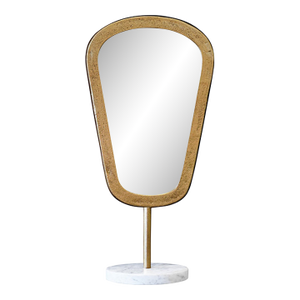 Matthew Izzo Home Micah Large Aged Gold Table Top Mirror on White Marble Base