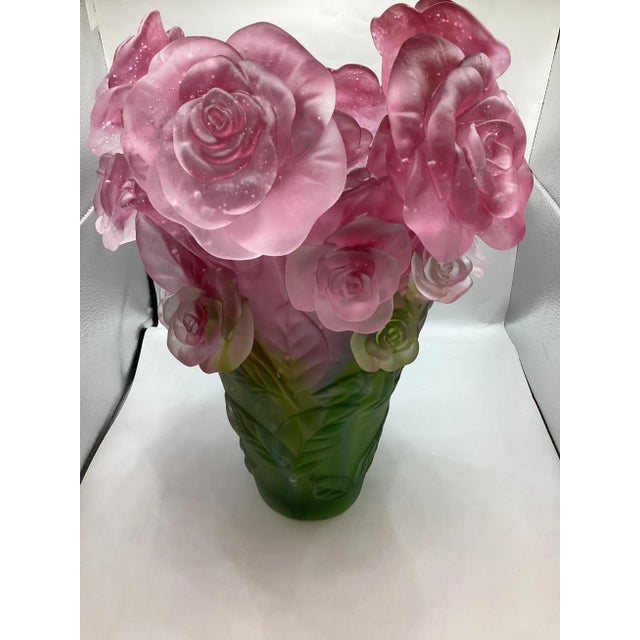 1970s Art Glass Vintage Crystal Multi Color Rose Vase, Signed France For Sale - Image 10 of 10