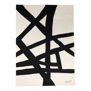 “Composition 2 in Black and White” by Cassandra Auker, Abstract Acrylic on Watercolor Painting For Sale