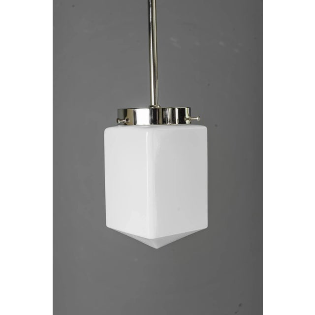 Art Deco Nickel, Plated Pendant with Opal Glass Shade, Vienna, 1920s For Sale - Image 3 of 12