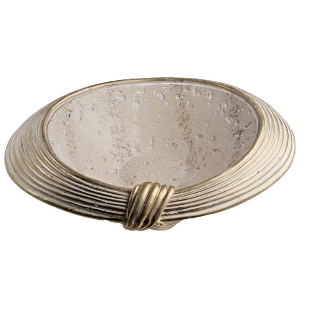 Jaru Travertine Stone Vintage Beige Decorative Gold Trim Bowl For Sale - Image 13 of 14