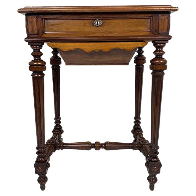 Antique German Walnut Sewing Table For Sale