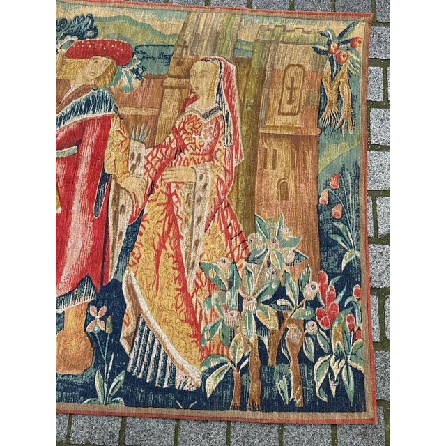 Discover the elegance of this mid-century French screen printed tapestry by hand featuring the exquisite design of the...