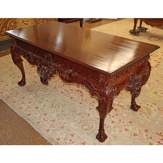 Mid 20th Century Mahogany George II Irish Chippendale Style Carved Library Table Center Table For Sale - Image 5 of 12