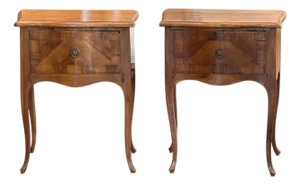 1920s Pair of Italian Walnut Side Tables With Parquetry Drawers