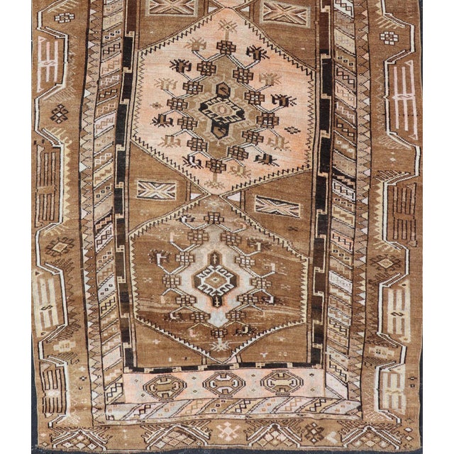 Tribal Vintage Hand-Knotted Turkish Kars Galley Rug in Wool With Medallion Design 4'6 X 11'5 For Sale - Image 3 of 13