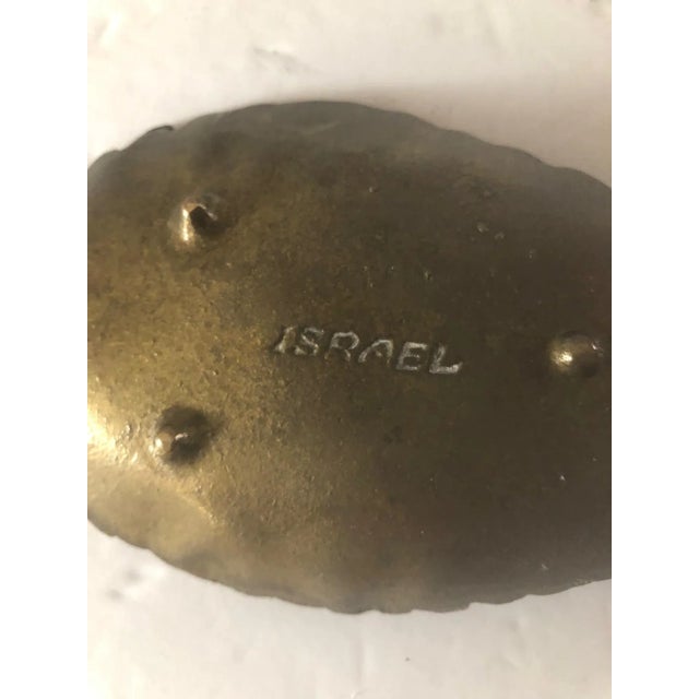 Metal Israel Footed Brass Leaf Dish For Sale - Image 7 of 8