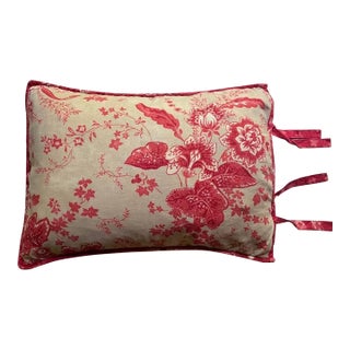 Large-Scale French Botanical Toile Pillow Sham — Rose Red on Natural Linen, Reversible For Sale