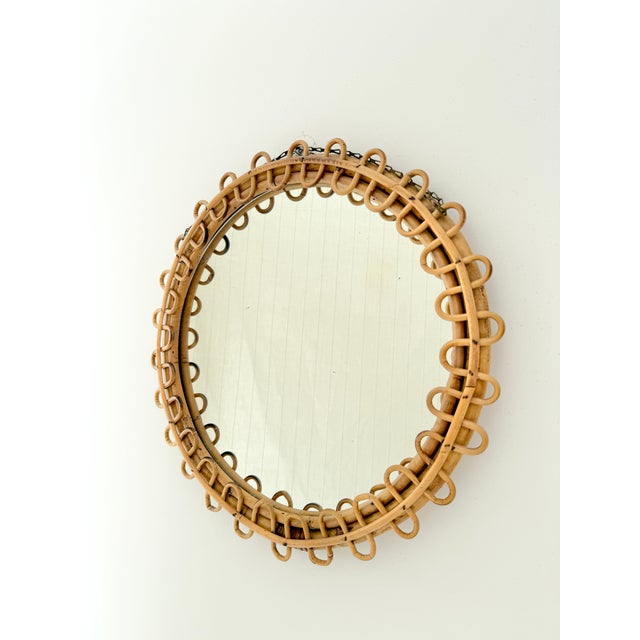Italian Round Rattan and Bamboo Wall Mirror from Franco Albini, 1950s, in Flawless conditions. Designed 1950 to 1959 This...