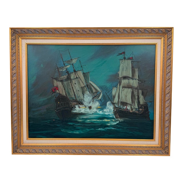 Glenn Richardson Large Naval Battle Seascape Oil Painting For Sale